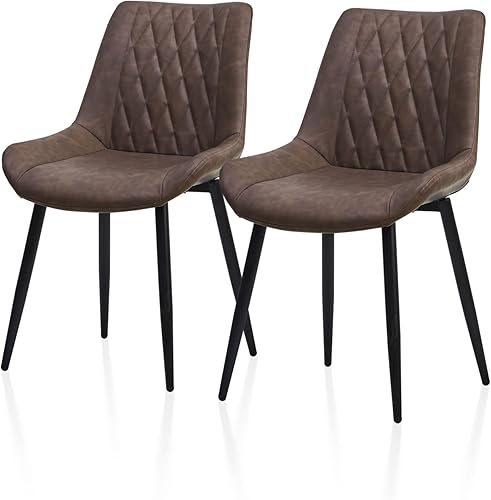 TUKAILAi Juego de 2 sillas de comedor de piel sintética, sillas de cocina de diseño moderno de diamante con asiento tapizado y patas de metal,