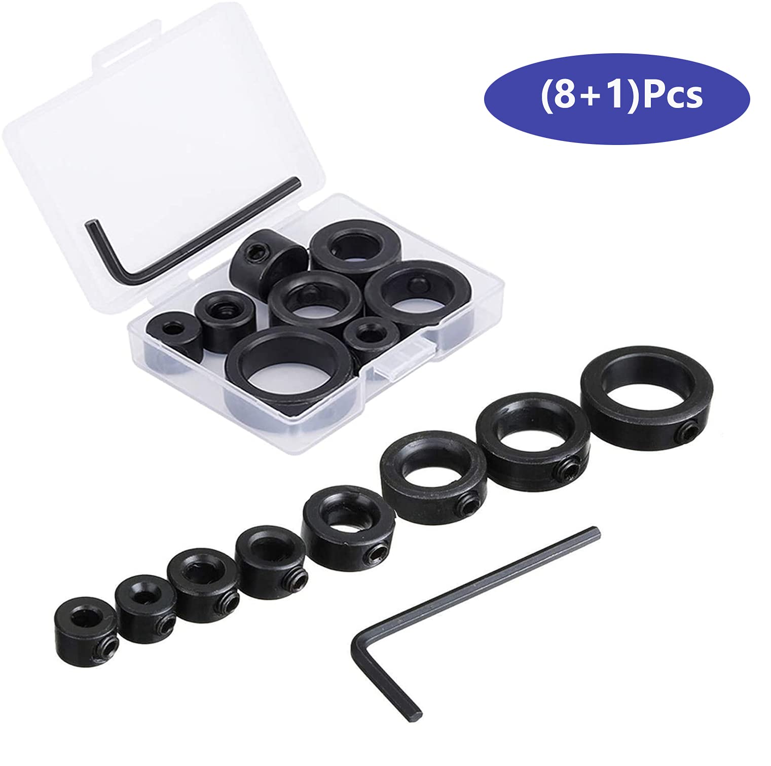 9 Pezzi Set di Punte per Trapano ad Anello di Arresto Della Profondità del Trapano, Localizzatore del Limitatore di Profondità con Chiave Esagonale (3/4/5/6/8/10/12/16 mm)