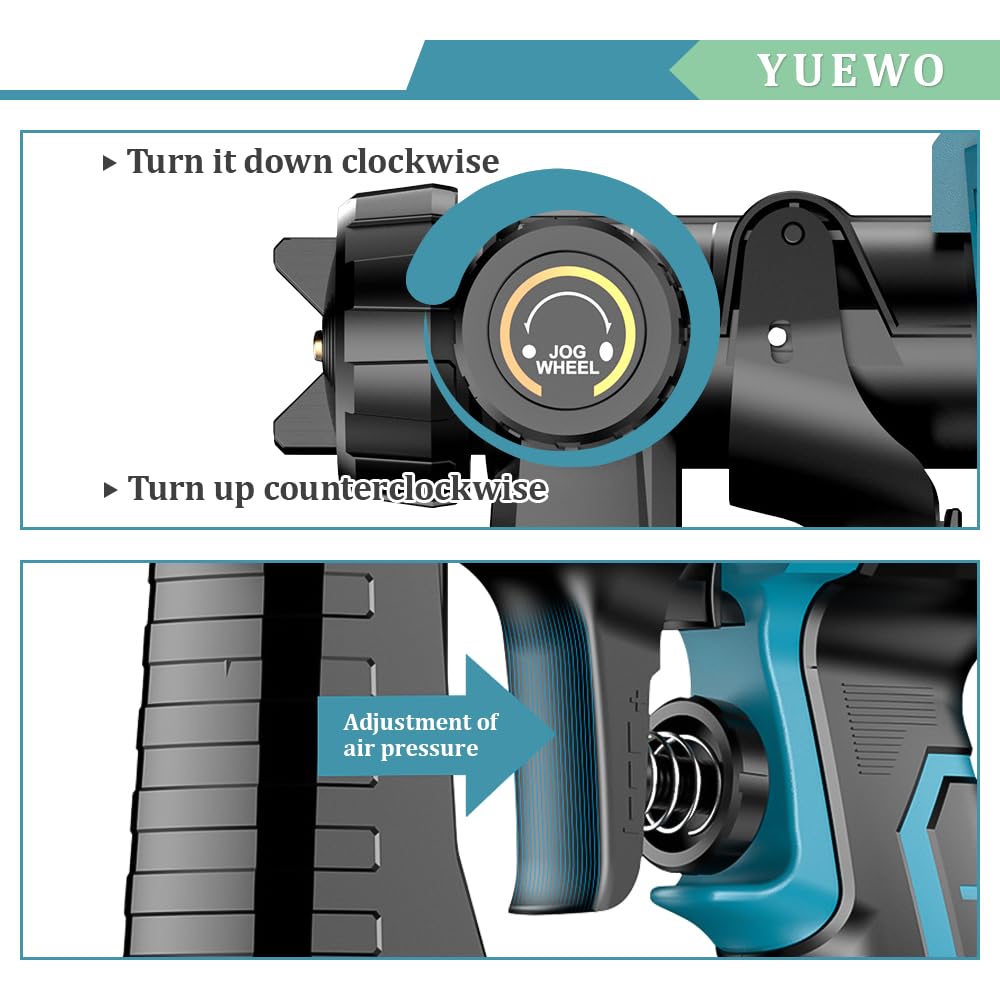 YUEWO Pistola de Pintura,Sistema de pulverización de pintura a batería con 5 Boquillas de Cobre y Filtro,1000 ml/min, 3 Modos de Pintar,Tanque Desmontable 1000ml,Batería de 3.0Ah y cargador individual