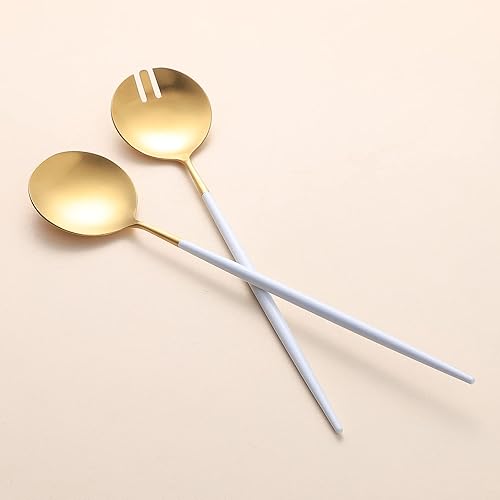 Miniatura 10 de Zerophilo Juego de servidores de ensalada, cuchara y tenedor de 11.41 pulgadas, acero inoxidable 1810, chapado en titanio (negro plateado)