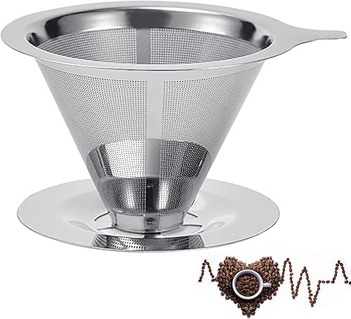 MOSHOU Verter sobre el gotero de café, filtro de café de goteo lento de acero inoxidable, cono de metal, filtro de café reutilizable sin papel de
