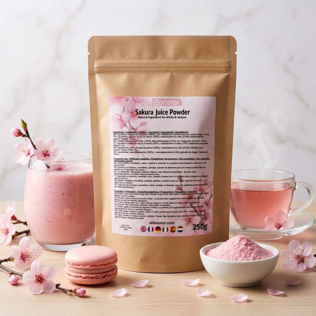 Poudre de Sakura Blossom 250 g - Fleur de Cerisier en Poudre - Qualité Alimentaire - Ingrédient Naturel pour Pâtisserie, Boissons et Desserts Japonais