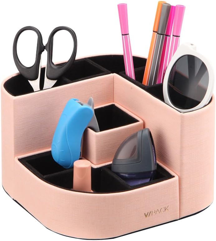 Vlando VPACK Magnet Desk Organizer - PU Leather Pencil Cup Holder - Office Supplies Desktop Stationery Storage Box (Pink)