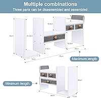 Vista 3 de X-cosrack - Estanterías de escritorio ajustables para almacenamiento, estantería de escritorio con 3 cajones, estante de escritorio de madera blanca