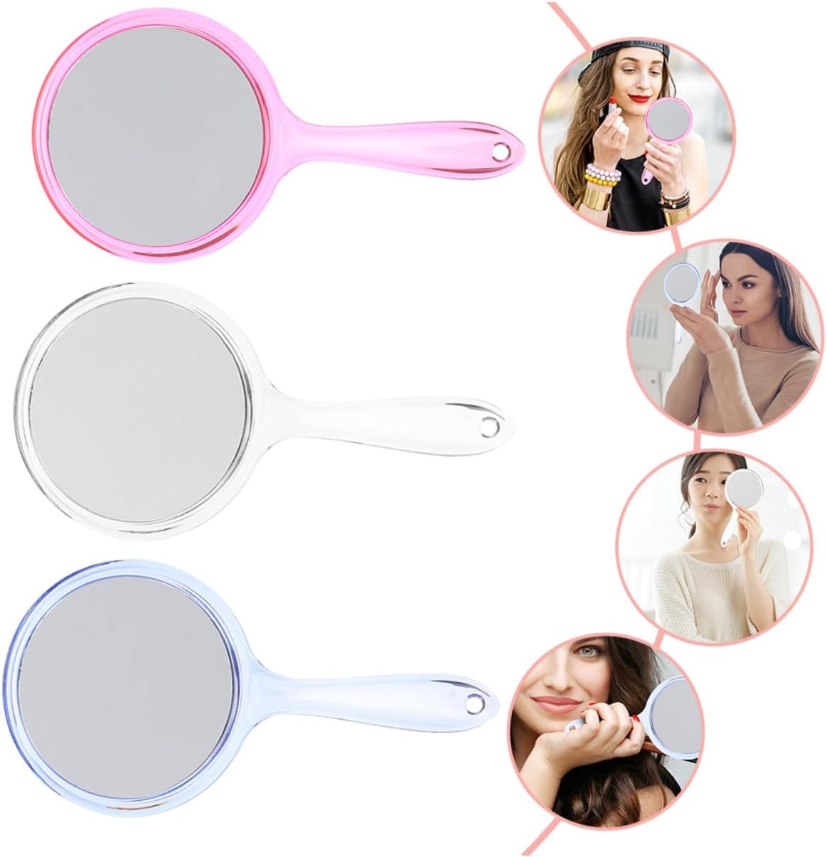 Handheld Makeup Mirror with Comfortable Handle Dual Sided 3pcs image 3