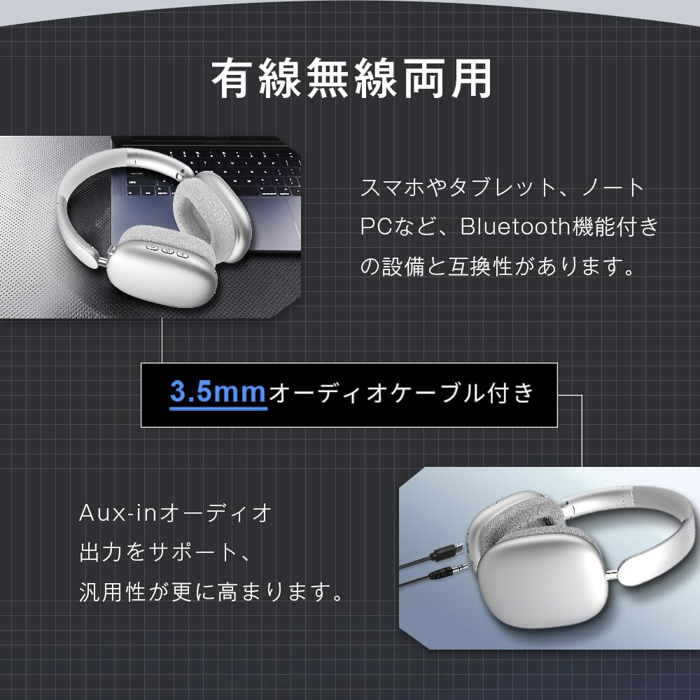 シルバー ワイヤレスヘッドホン オーバーイヤー型 Amazon.co.jp: 明誠 ワイヤレスヘッドホン Bluetooth 5.4