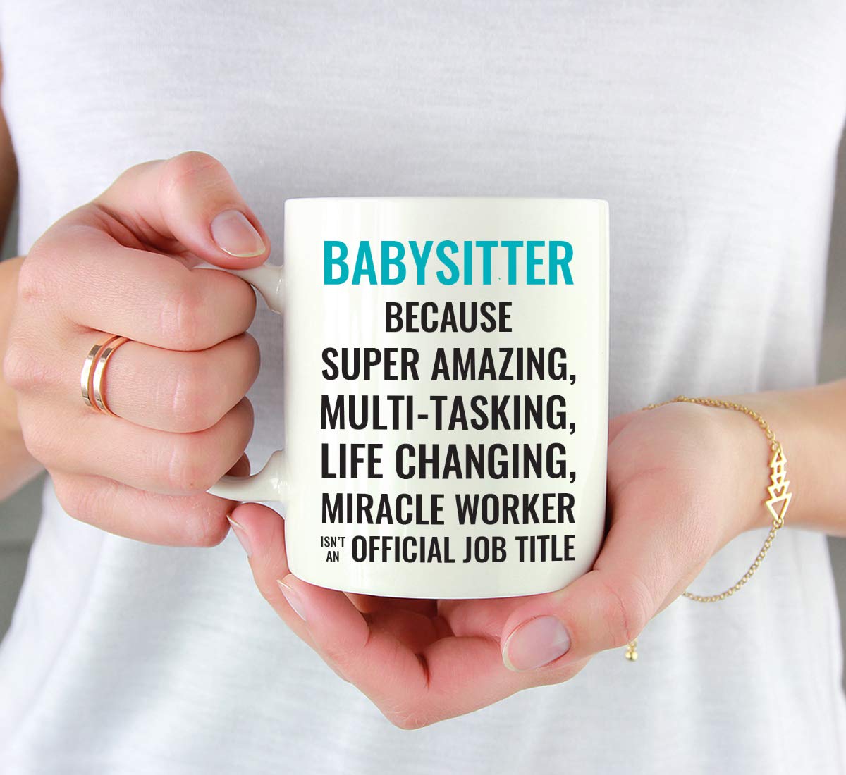 Andaz Press 11oz. Coffee Mug Gift for Men or Women, Babysitter Because Super Amazing Life Changing Miracle Worker Isn't an Official Job Title, 1-Pack, Drinking Cup Birthday Christmas Gift Ideas