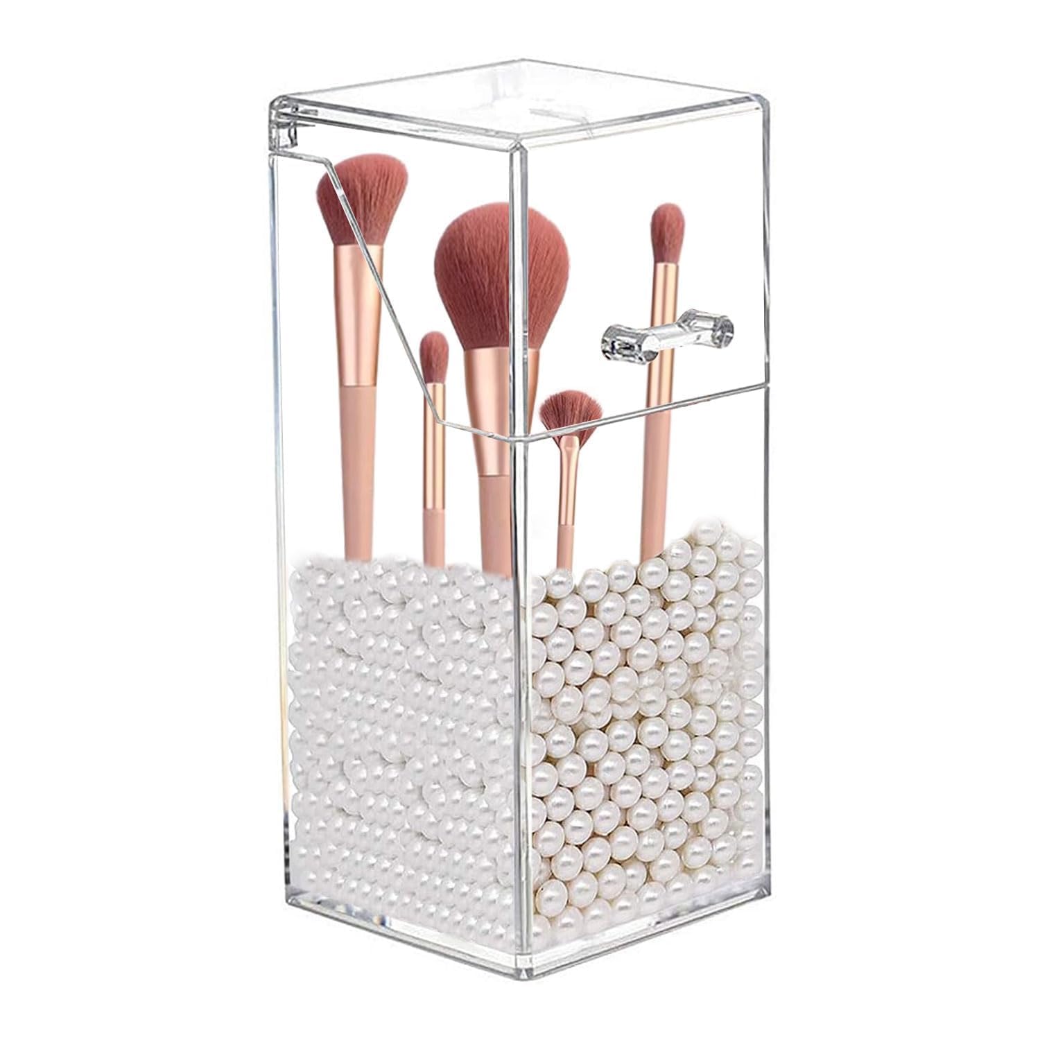 YIWONFU Organizador Brochas Maquillaje con Perlas, Organizador de Brochas de Maquillaje Organizador de Maquillaje a Prueba de Polvo con Tapa para Maquillaje Pincel, Lápiz Labial(Transparente)
