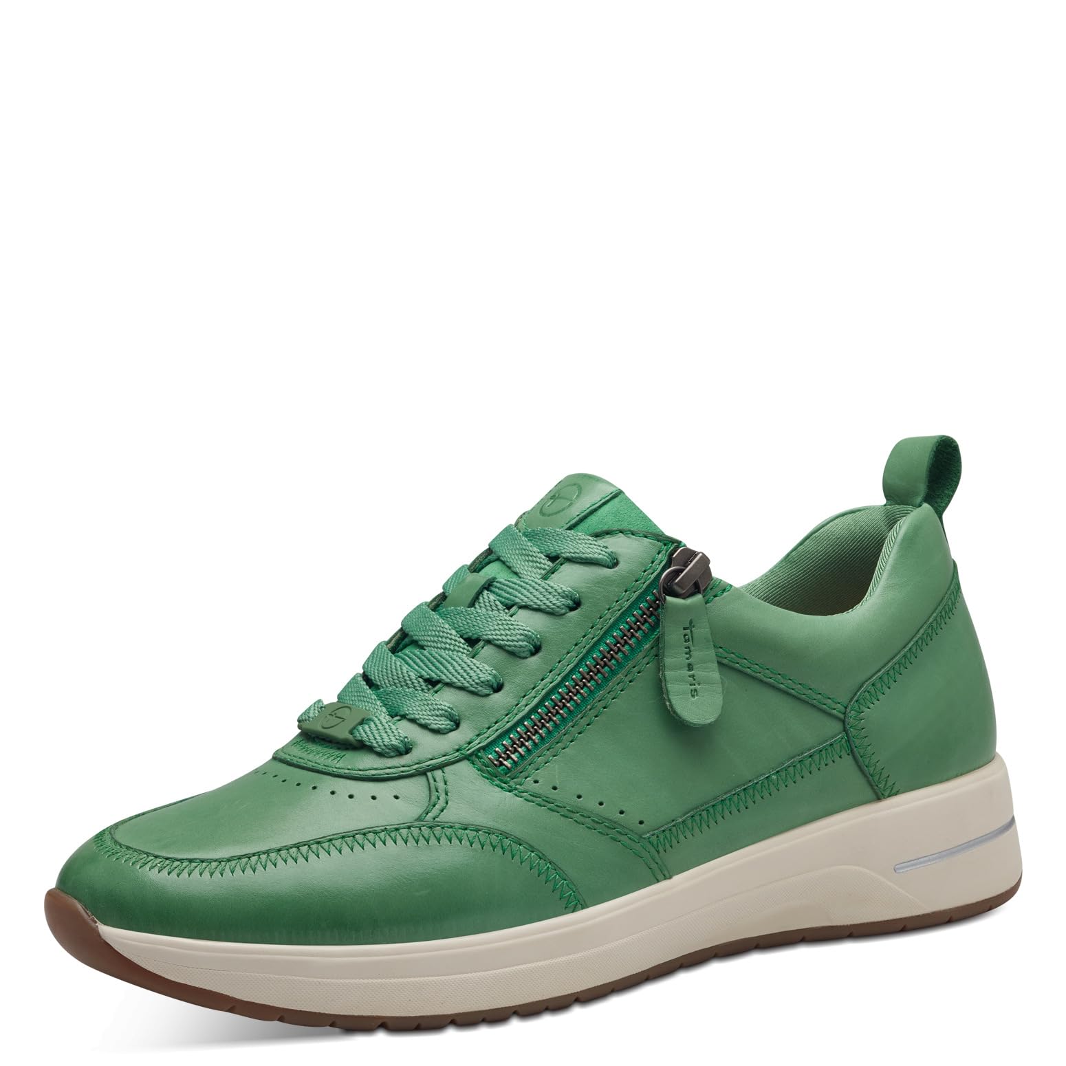 Tamaris Comfort Women’s Flat Leather Sneakers with Zip, Green Nappa, 3,5 UK
