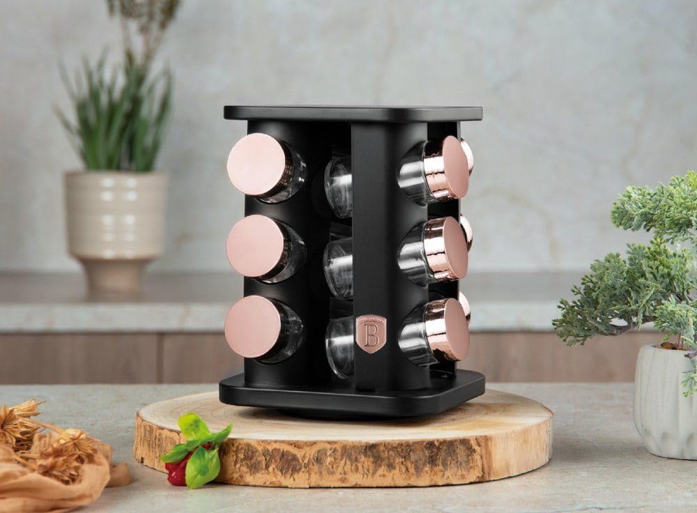 BERLINGER HAUS Gewürzkarussell 13-teilig Black Rose | Platzsparend und Stilvoll