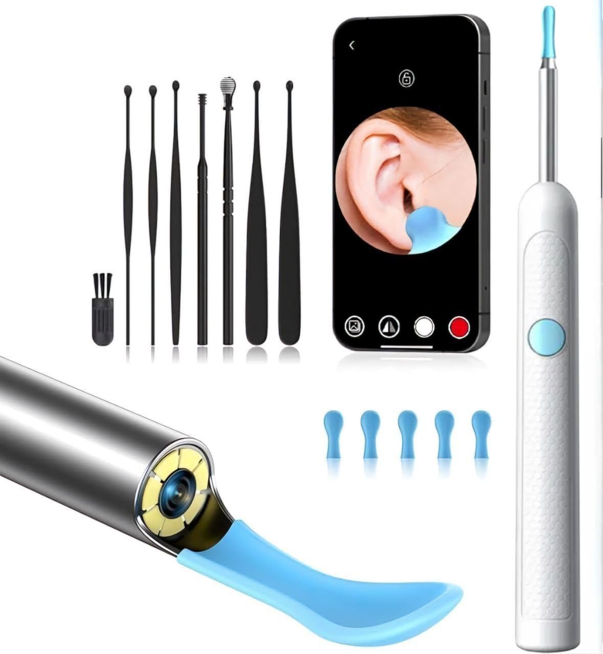 KRISHNIX Ear wax cleaner tool kit with 1080P camera WIFI & LED Light Rechargeable portable Baby Children adults gift gadget for IOS & Android (white)-image-24