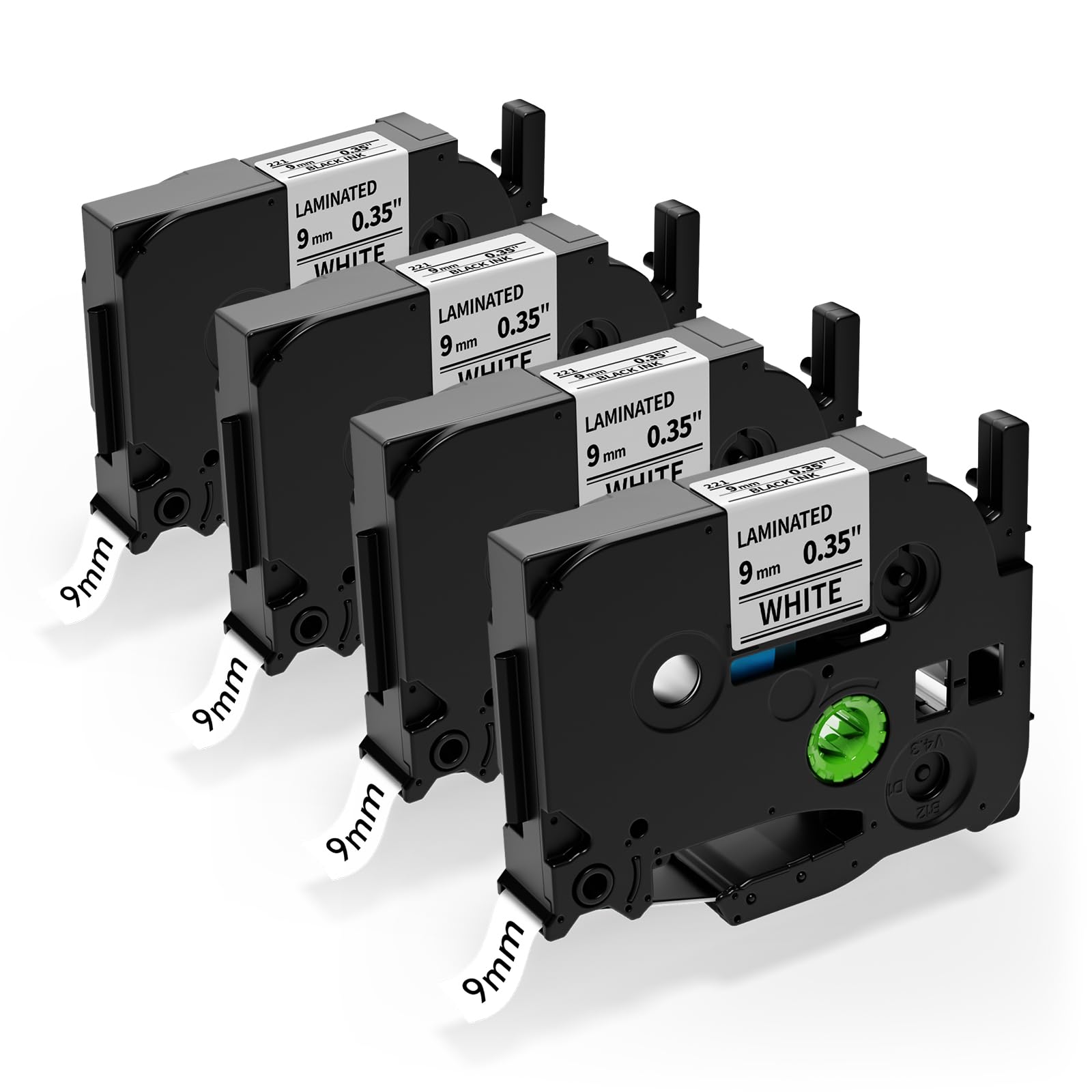 Replace for Ptouch Label Tape 9mm TZe-221 TZ Tape 9mm 0.35" Laminated White Compatible with Brother P-Touch PT-D210 PT-D220 PT-H103W PT-1890, 4-Pack