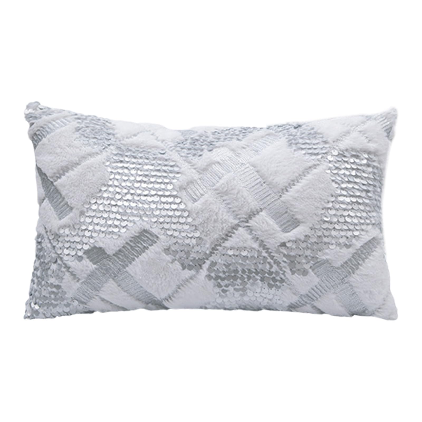 Xinsheinelry Stylish Faux Furs Cushions Covers Pillow Covers with Opulents Sequins Embroidery for Refineds Home Atmospheres Styles Pillowcase