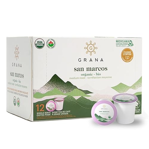 GRANA Cápsulas de café Keurig K-Cup de tostado medio, compatibles con San Marcos, USDA Organic 100% arábica café especial de fuente única, 12