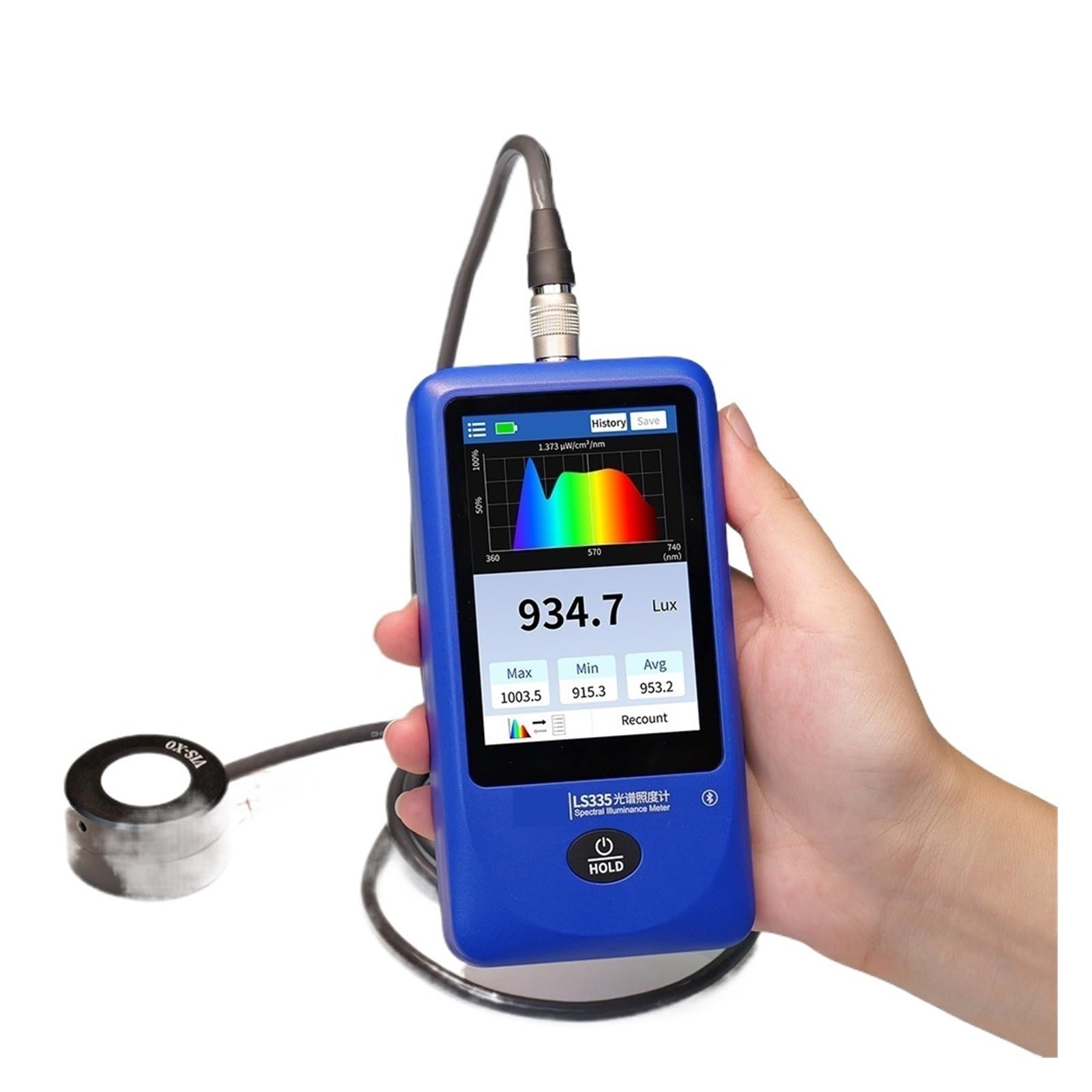 JVDDI LS335 Split-Type Spectral Illuminance Meter Color Touchscreen Measures PPFD CCT Flicker CRI for Lighting & Plant Growth