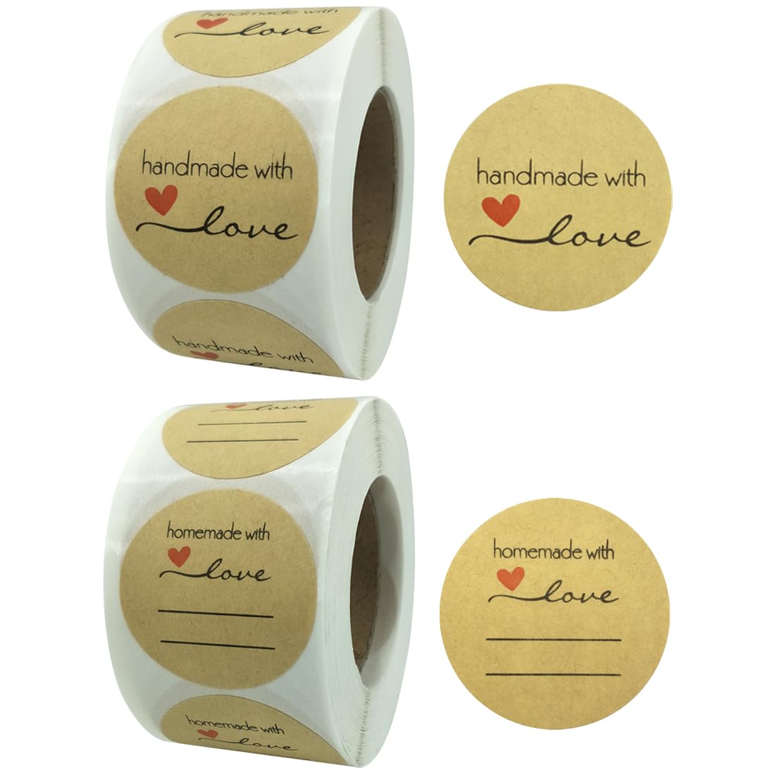 2 Rollos de 1000 Piezas Pegatinas Papel Kraft, Etiqueta Adhesiva Hecha a Mano, Pegatina Redonda, Pegatinas Personalizados para Hornear, Pegatina de Bricolaje, Pegatinas de Regalo