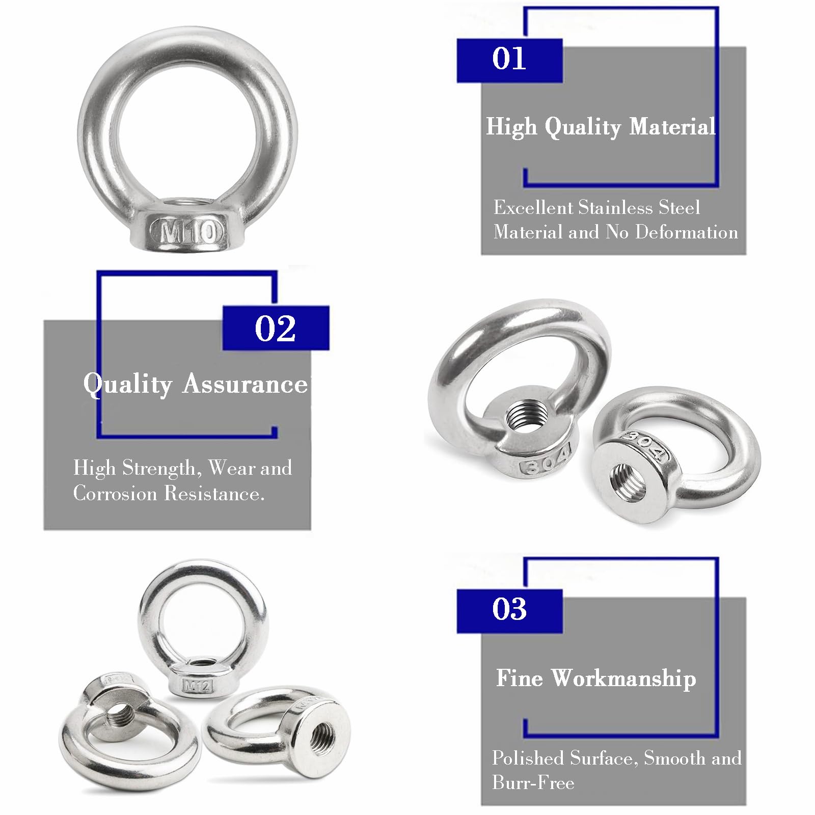 10 Dadi Ad Anello M8 In Acciaio Inox 304 - Per Sollevamento E Fissaggio - Foto 9