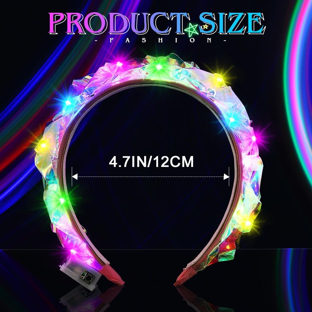 JONKY New Year Eve Light Up Headband Glow Birthday Headbands LED Costume Hair Accessories for Women - Image 4