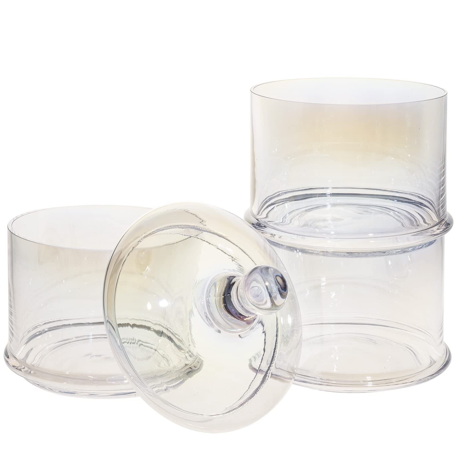 MyGift Modern 3 Tier Iridescent Rainbow Transparent Glass Stacking Apothecary Jars with Lid, Round Glass Display Candy and Cookie Containers, 16 inch Tall