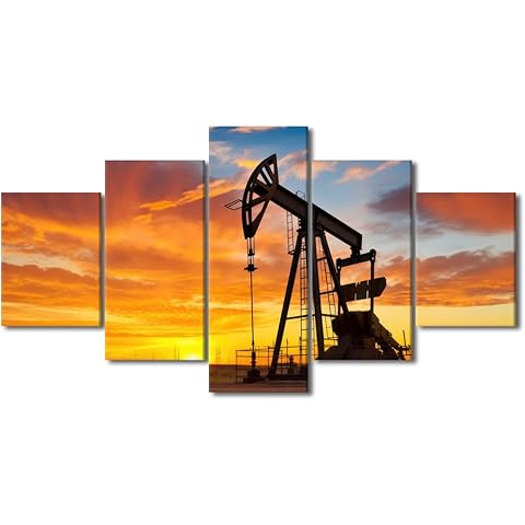 Bedroom Wall Art Oil Pumpjack in Operation Against the Sunset Posters Print on Canvas Wall Decor for Home Office Wall Decoration Stretched Framed Gallery-Wrapped Ready to Hang 60