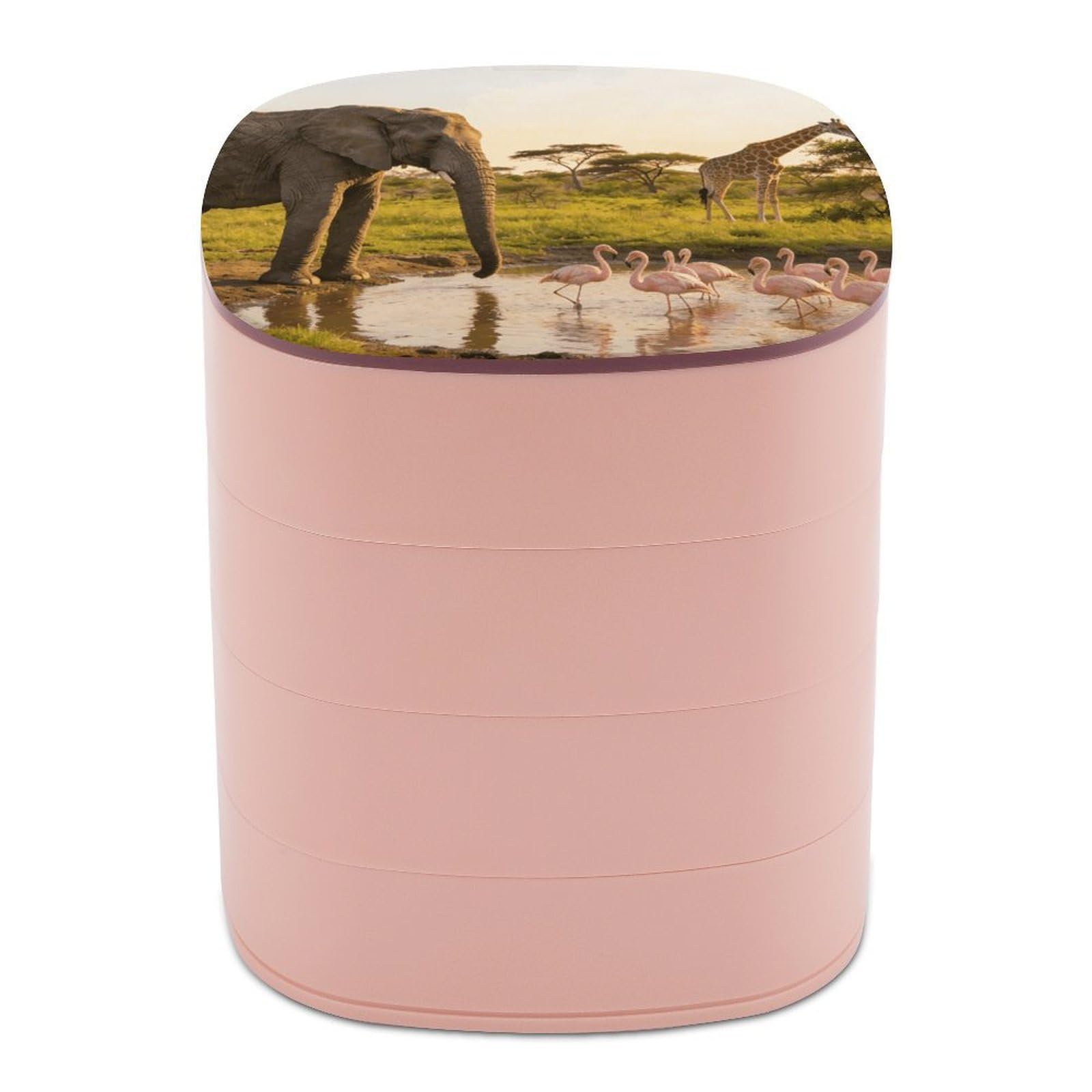 LZQPOEAS Elephant, Flamingo, Giraffe Jewelry Box Women Jewelry Organizer Travel Jewelry Case Cute Necklace Ring Storage Organizer 4-Layer Rotating Jewelry Tray Case with Mirror for Bracelets