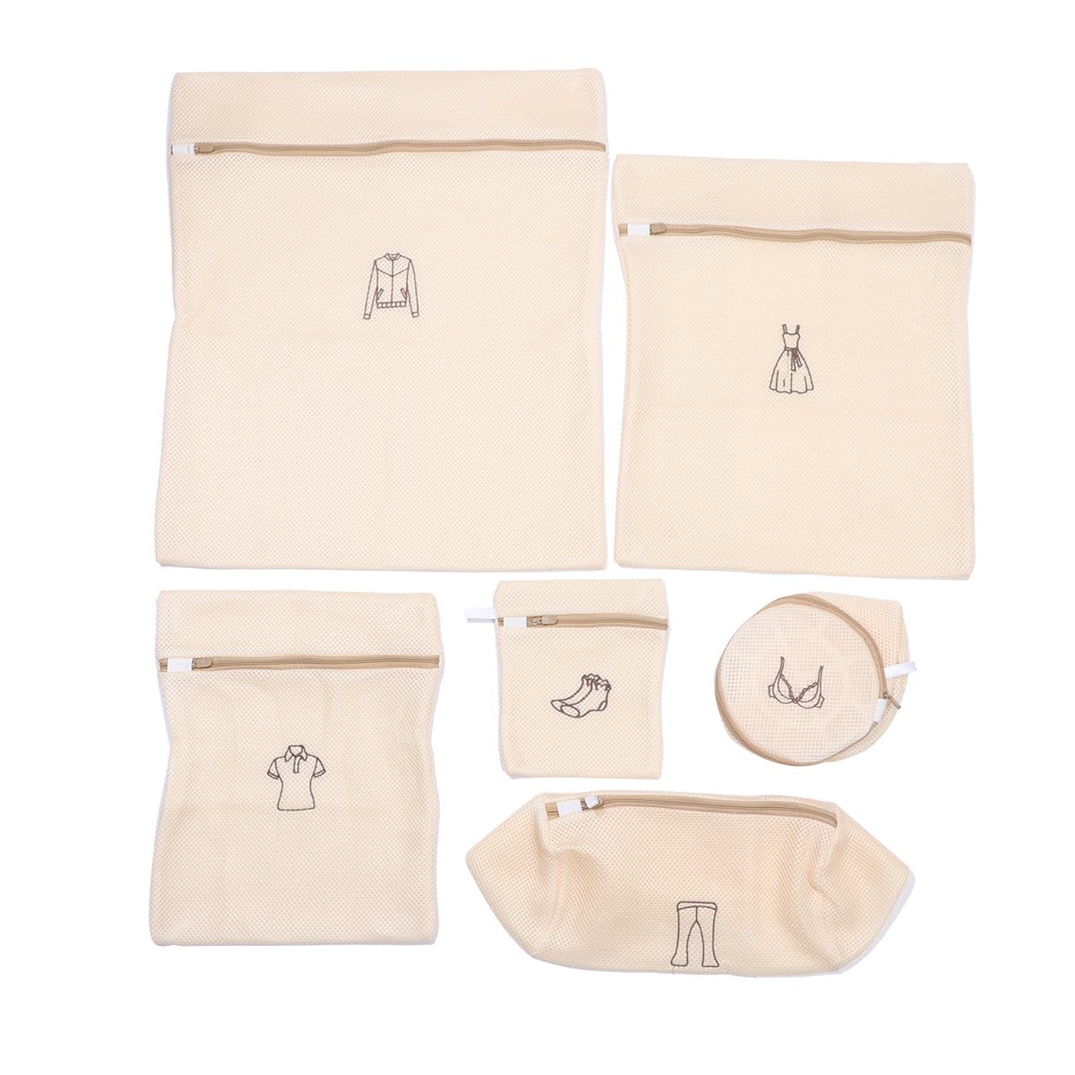 Set di Sacchetti per Lavanderia a Rete 6 Pezzi in Poliestere | Beige, per Lavatrice e Viaggio, Rete Fine, Aiuta a Ridurre Deformazioni e Scolorimenti