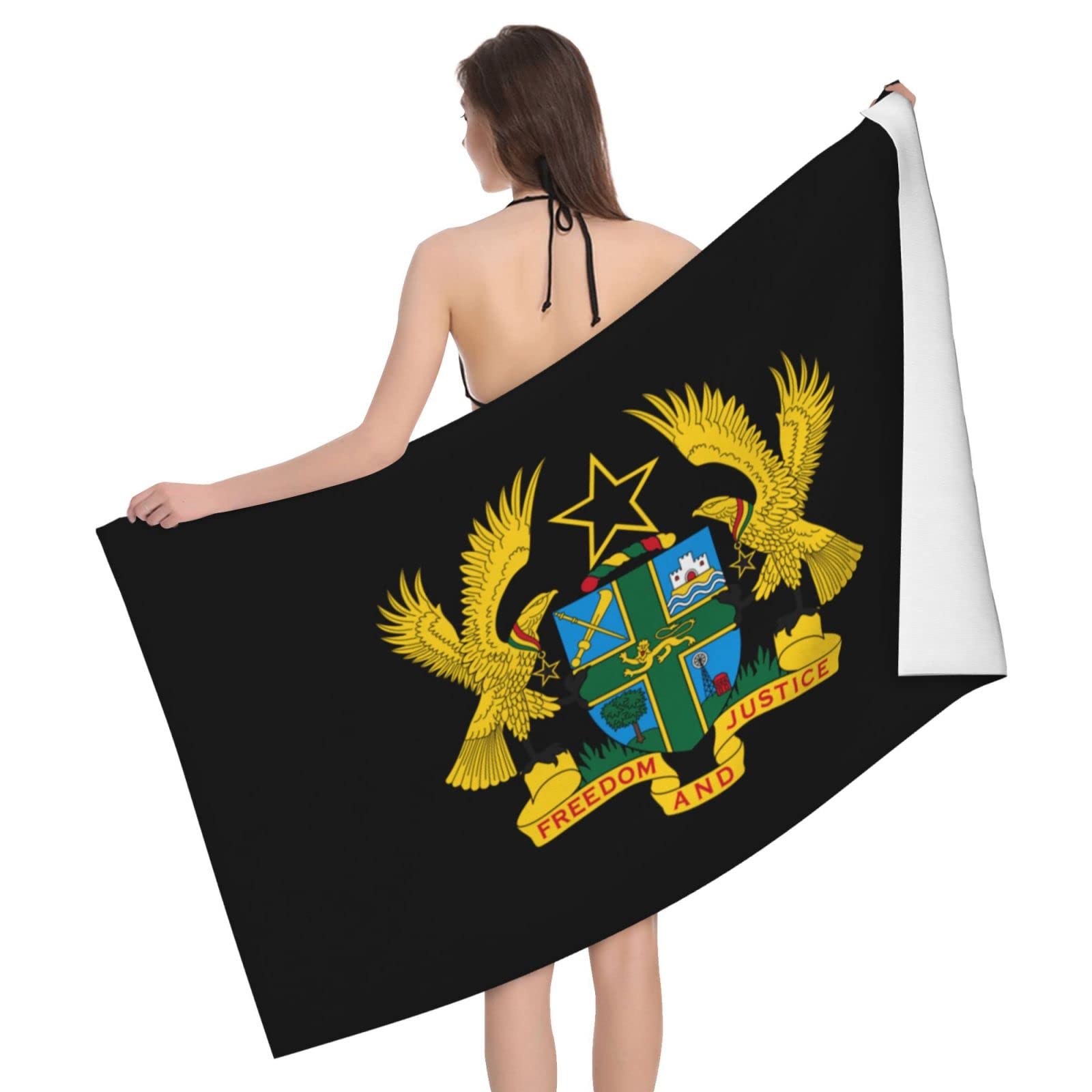 Lsjuee Coat of Arms of Ghana Beach Towel Absorb Water Quick Dry Bath Towel, for Beach, Swimming Pool, Camping