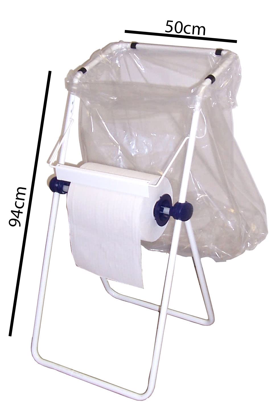 Distributeur Industriel Maxi Rouleau sur Pied avec Porte-Sac, pour bobines Papier jusqu'à 40 cm, Acier Blanc 45x46x95 cm, Rouleau et Sacs offerts, kit Montage Inclus