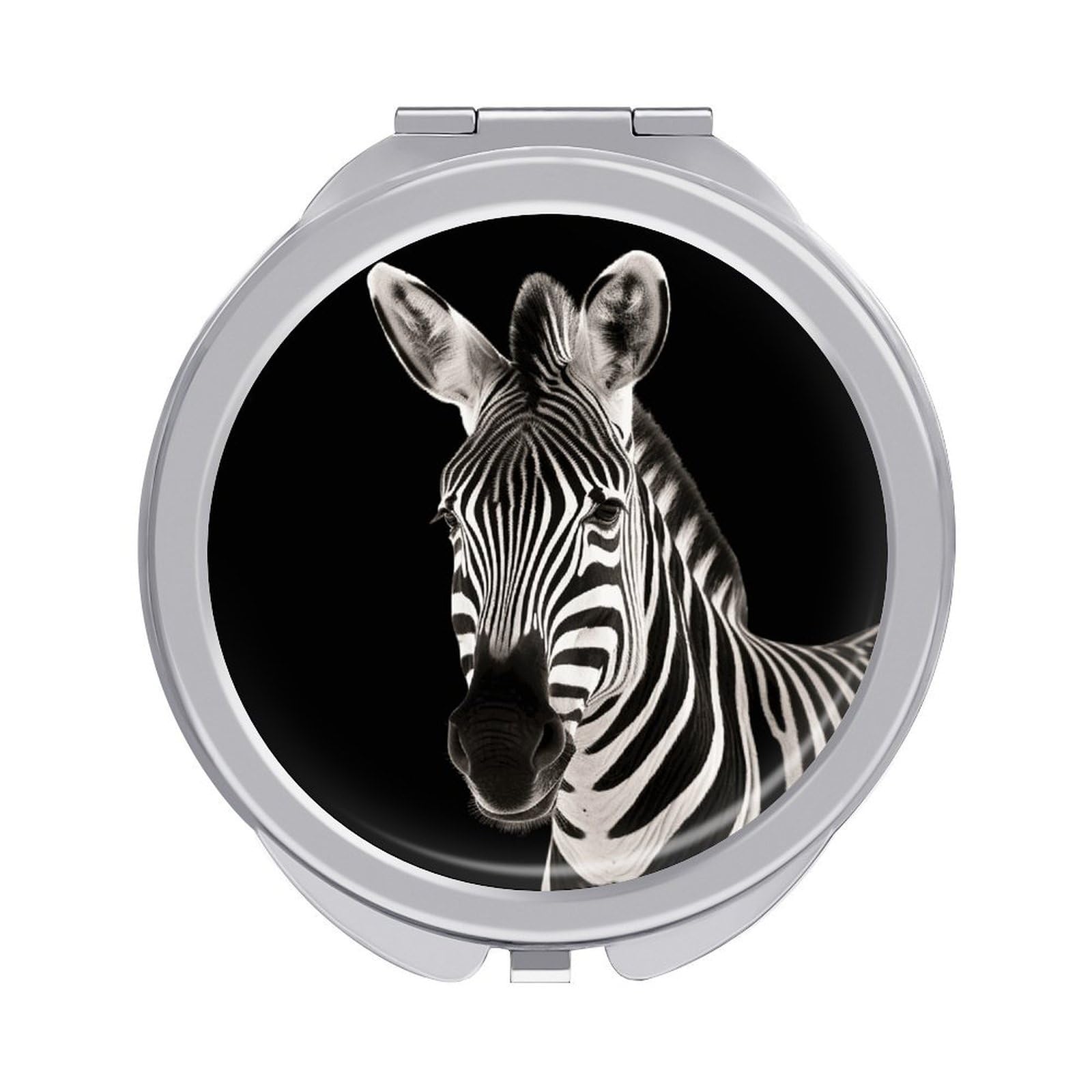 FekiLoot Zebra Travel Makeup Mirror for Women Folding Portable Hand Compact Mirrors Small Round Vanity Mirror 1X/2X Magnifying Metal Pocket Makeup Mirrors