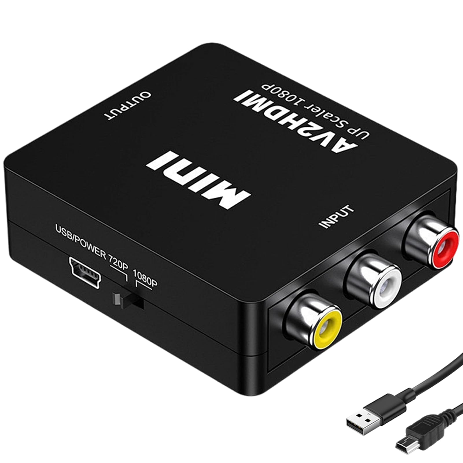 Konwerter RCA na HDMI 1080P, adapter RCA na HDMI z kablem USB, Mini AV Composite CVBS Video Audio Converter Adapter, obsługuje PAL/NTSC/SECAM, dla Xbox 360 PS1 PS2 WII VHS Camera, Plug & Play