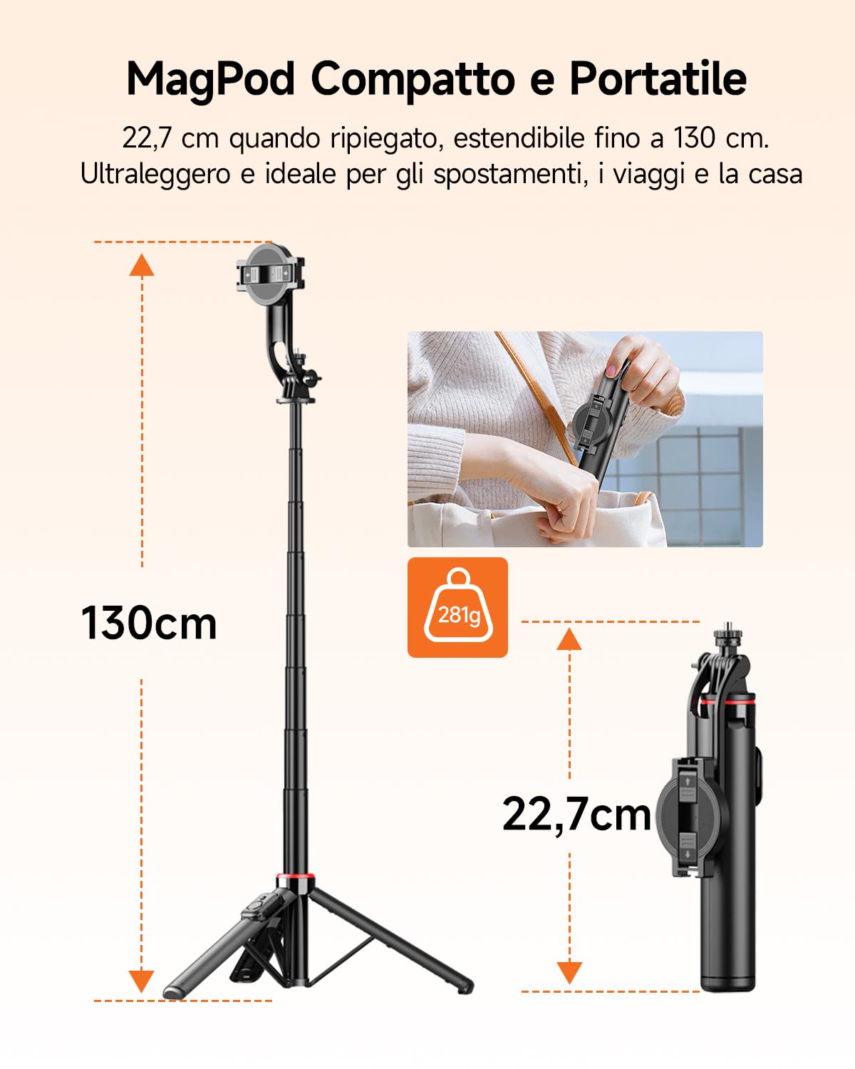 Rollei Treppiede Smartphone Magnetico 130cm Easy Creator MagPod Alluminio — immagine 16 di 16