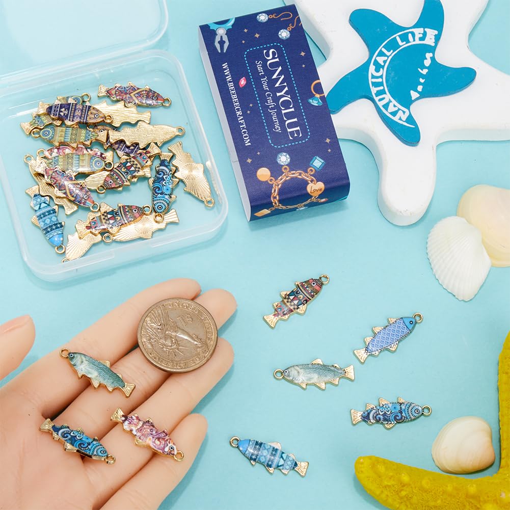 15 Stück Fisch Charms Aus Emaille - Meerestier Anhänger Für Schmuckherstellung