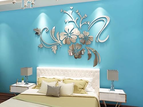 Miniatura 7 de Calcomanías de pared 3D con espejo de flores, calcomanías de pared familiares, decoración de pared para sala de estar, decoración de pared, sala de