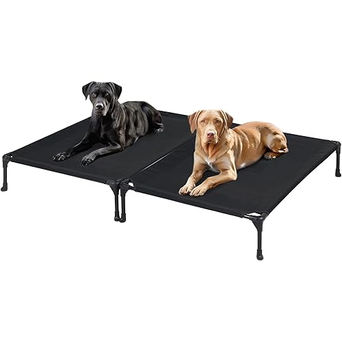 Veehoo 2 Pack Raised Dog Bed, Cooling Elevated Dog Bed, Portable Pet Cot with Washable & Breathable Mesh, No-Slip Feet, Durable Dogs Cots Beds for Large Dogs, 42" x 30", Black, CWC1803-L