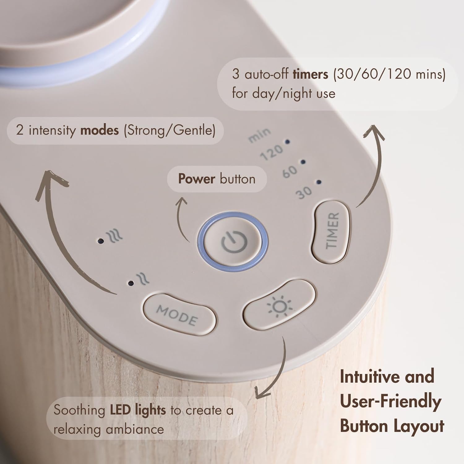 ZMARKRAFT® Waterless Essential Oil Diffuser w Solid Wood Cover 3 Timers 2 Mist Modes, Auto-Off Quiet Dual Fluid Aroma Diffuser, Portable Waterless Scent Diffuser w Lights, Room Decor Aromatherapy Gift - Image 6