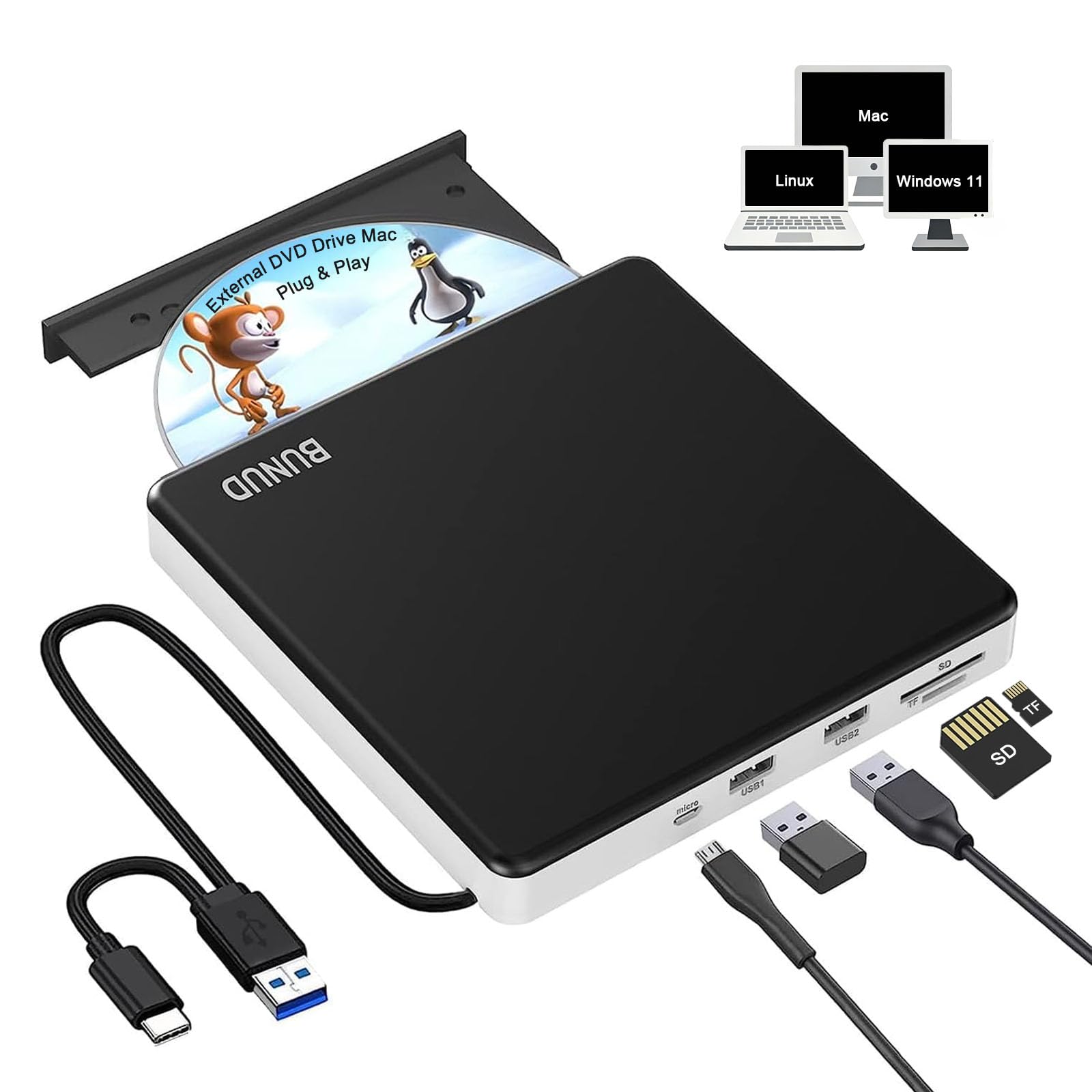 Amazon.com: BUNUD External CD DVD Drive: CD Burner Reader Writer