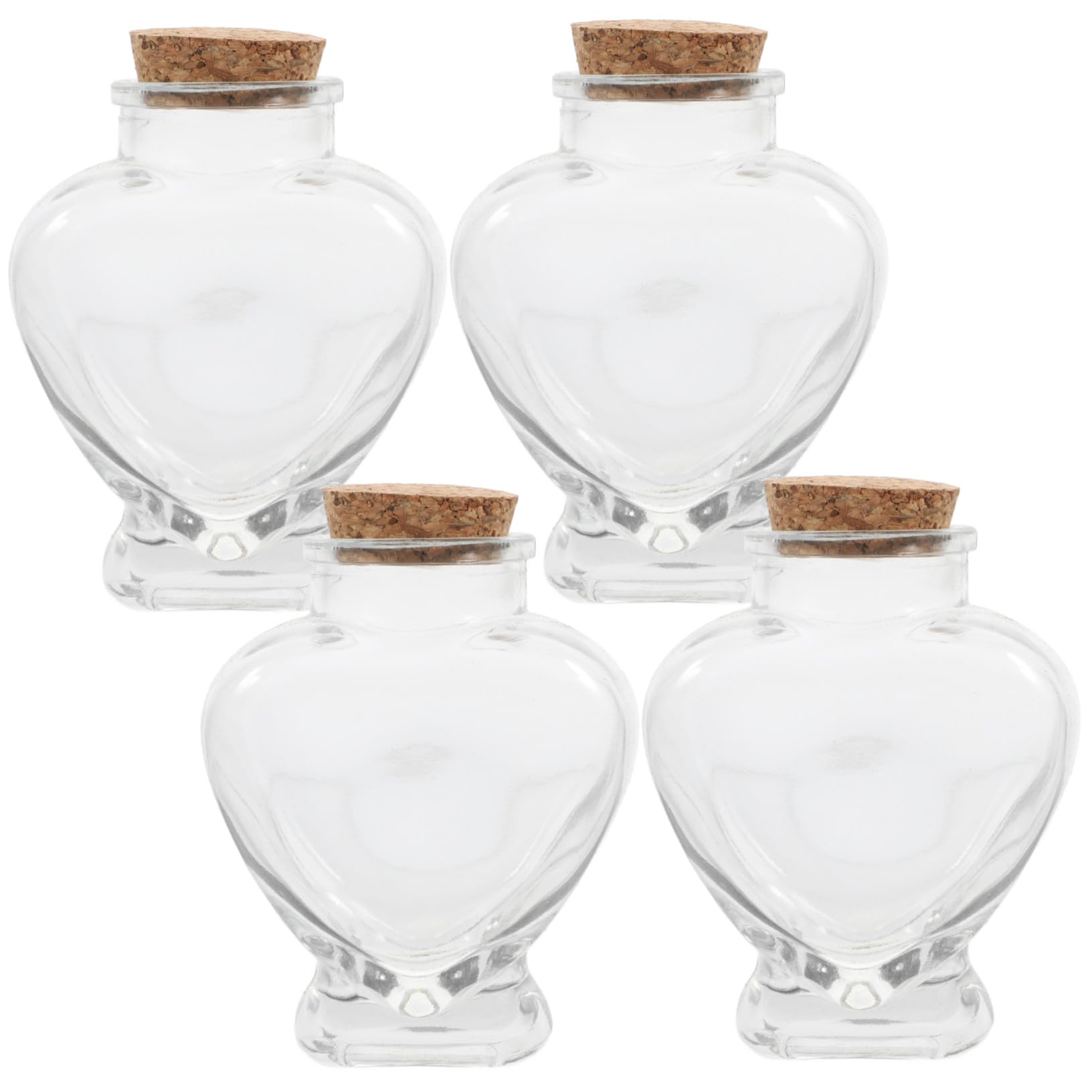 4 Pezzi Bottiglie Vetro a Cuore 160ml con Tappo in Legno