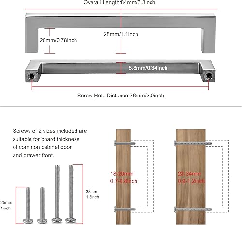 Miniatura 2 de TUNNY Paquete de 10 manijas cuadradas sólidas para gabinete, 3 pulgadas2.992 in de distancia entre tornillos de níquel brillante, manijas de muebles