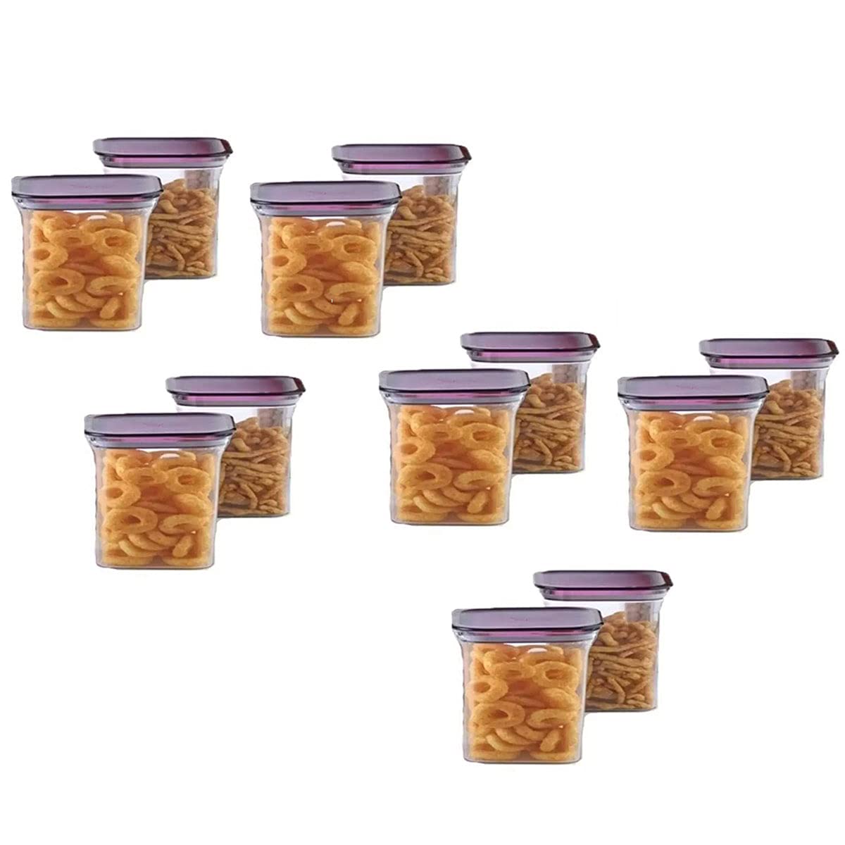 Solomon Plastic Kitchen Fridge Container Transparent Jar Airtight Food Grade Quality Product Used for Daily Storage Spices Dryfuit Tea Salt 600ml (Pack of 12 Purple)