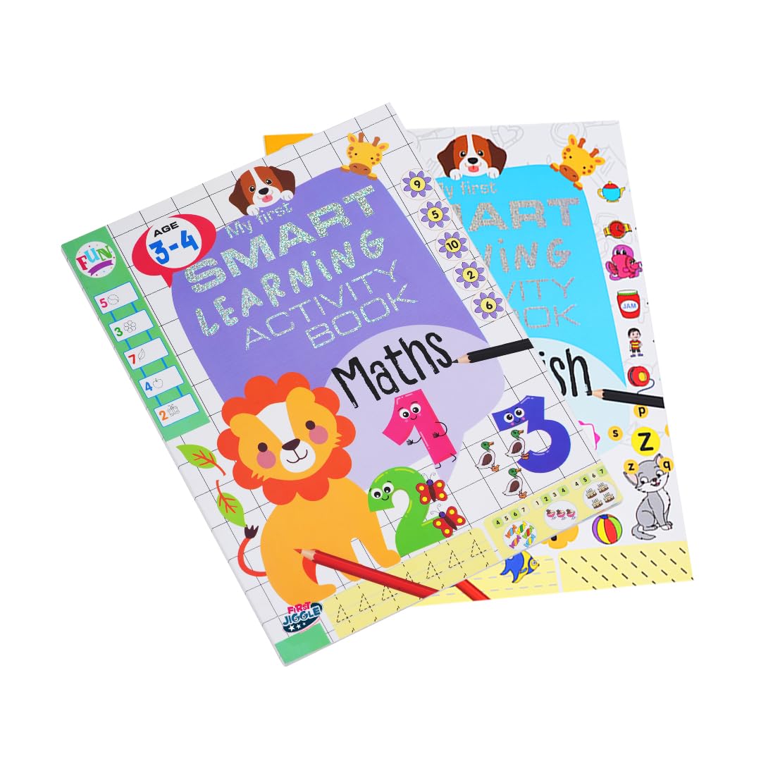 First Jiggle: Early Learners Smart Learning English & Math Activity Book Combo for Kids | 64 Pages Each | Fun Educational Workbook for 3-5 Year Olds | Develops Creativity & Foundational Learning