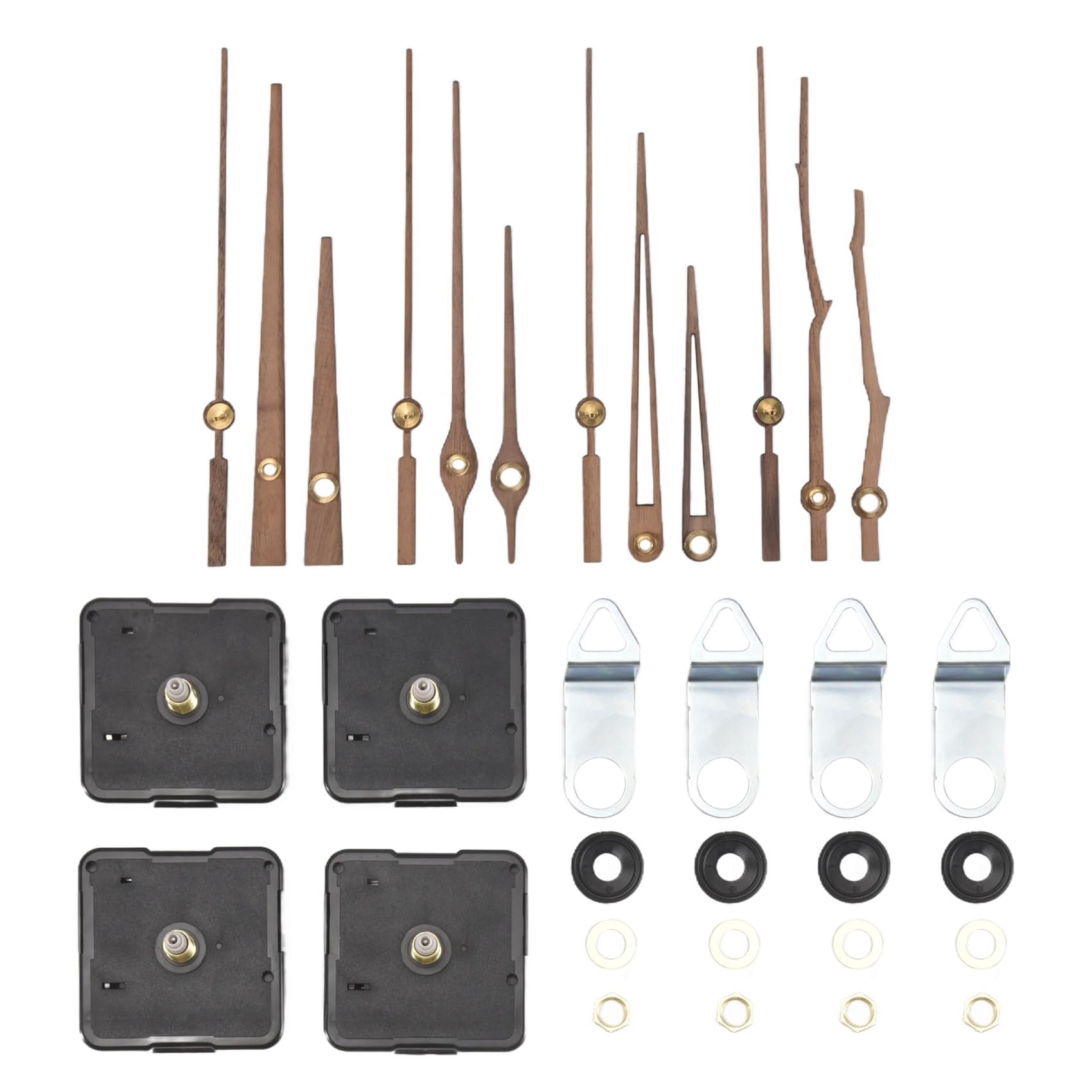 qimoi Quartz Clock Movement Mechanism Parts with 3 Types of Walnut Wood Clock Hands Clock Accessories for Clock Repair