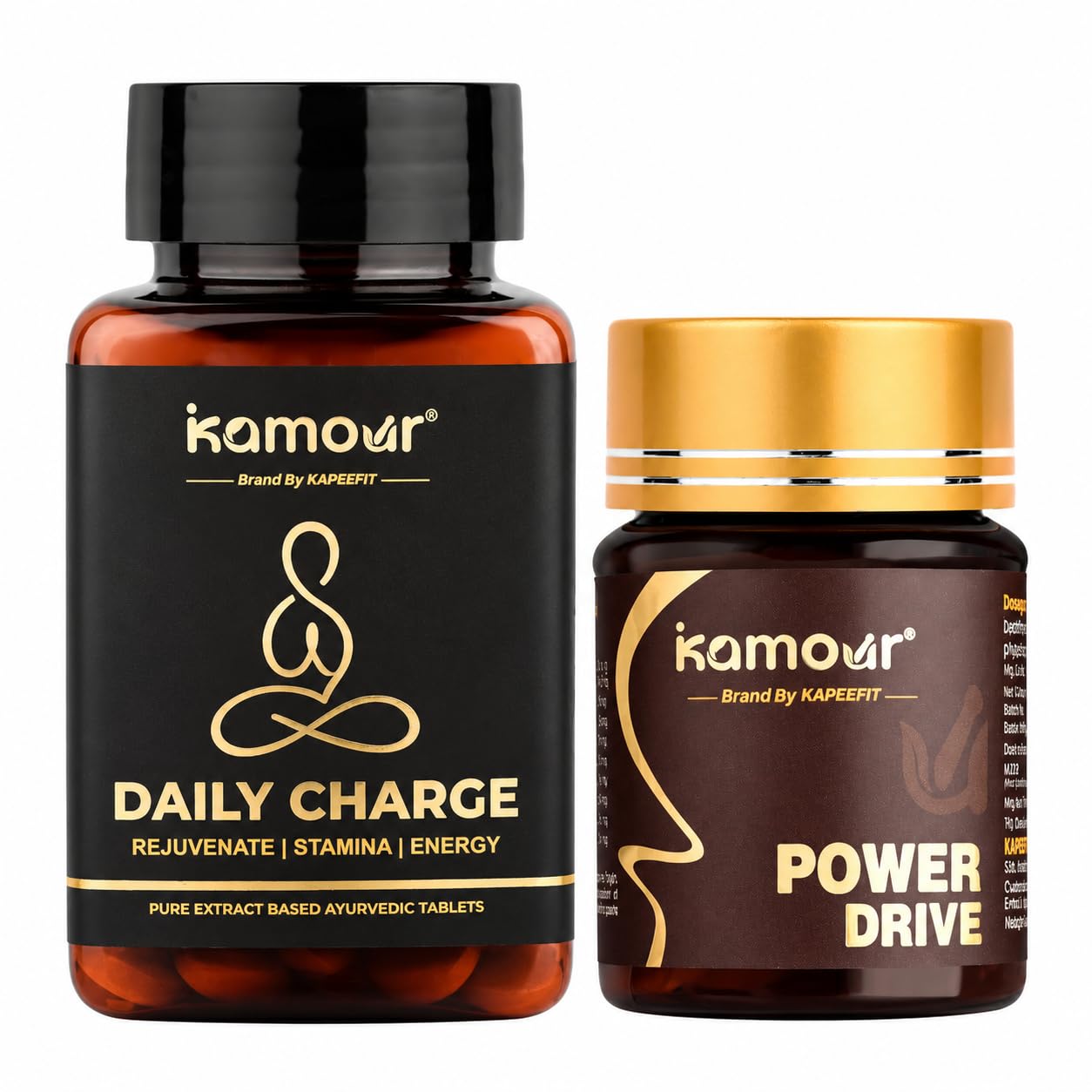 Kamour 7 Days Booster Combo | Ayurvedic Herbal Supplement Kit | Daily Charge Tablets (30) & Power Drive Capsules (7) | Ashwagandha, Safed Musli & Herbal Extracts | Daily Wellness, Energy, Stamina & Vitality Support for Men
