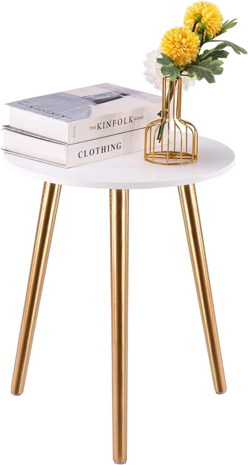 Apicizon Round Side Table, Gold Nightstand End Table for Living Room, Bedroom Home Decor Bedside Table with Gold Wood Legs 16.5 Inches