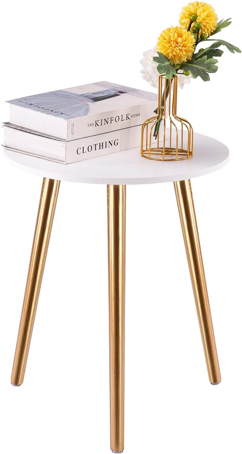 Apicizon Round Side Table, Gold Nightstand End Table for Living Room, Bedroom Home Decor Bedside Table with Gold Wood Legs 16.5 Inches