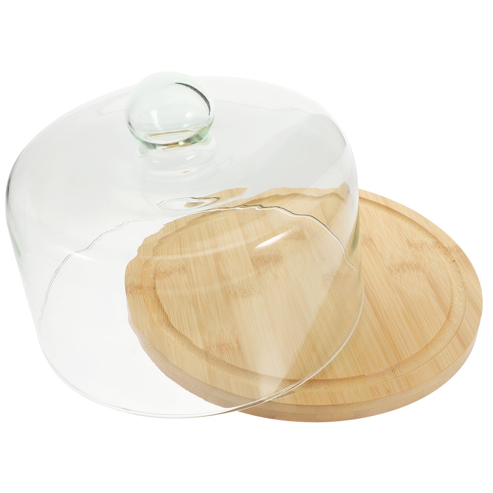 Housoutil 1 Set, Cloche à Gâteau en Verre avec Plateau, Khaki, Bois