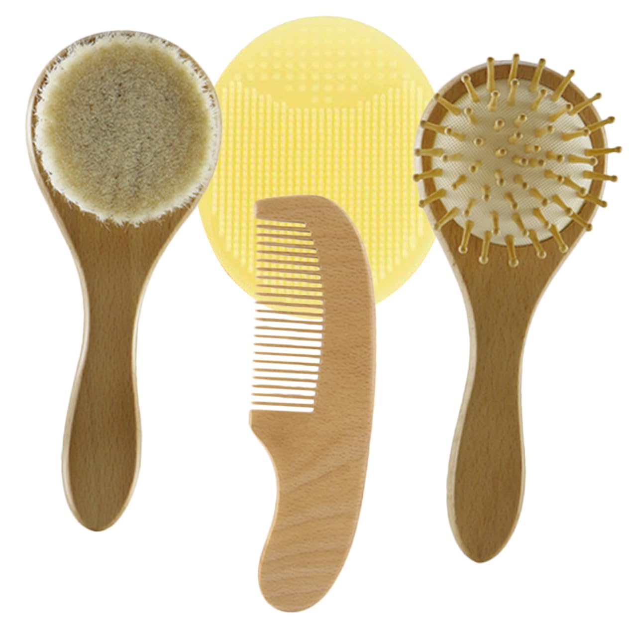 ifundom Infant Grooming Kit Baby Hair Brush Set Wool Brush Wooden Comb Newborn Baby Care