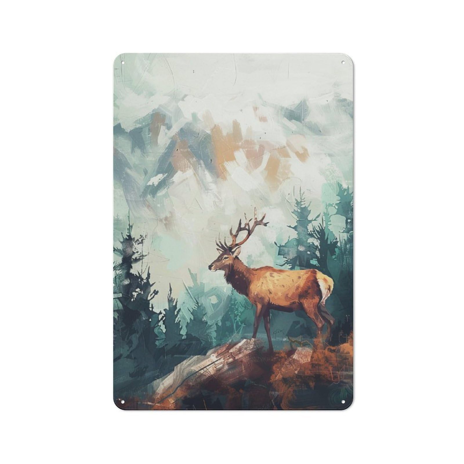 Junmoney Majestic Deer In Mountain Landscape Vintage Metal Sign 30X20cm For Hobby Room Or Studio, Housewarming Present For People Styling Hobby Room And Studio