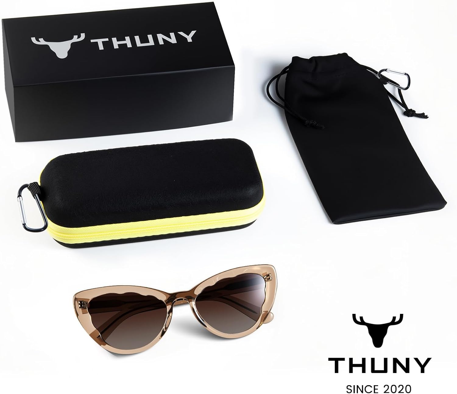 THUNY Retro Cat Eye Sunglasses UV400 Protection for Women，Trendy Gradient Petals Frame Polarized Cateye Sunglasses Women
