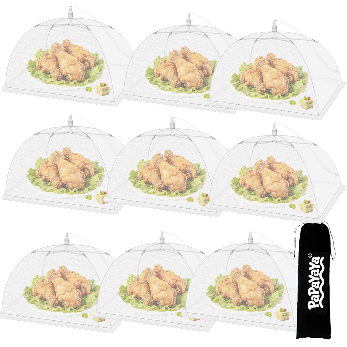 8pcs Pop-Up Mesh Food Covers Tent Umbrella Large 43 * 43cm Reusable and Collapsible Screen Net Protectors for Outdoors Parties Picnics BBQs Keep Out Flies Bugs Mosquitoes (White)