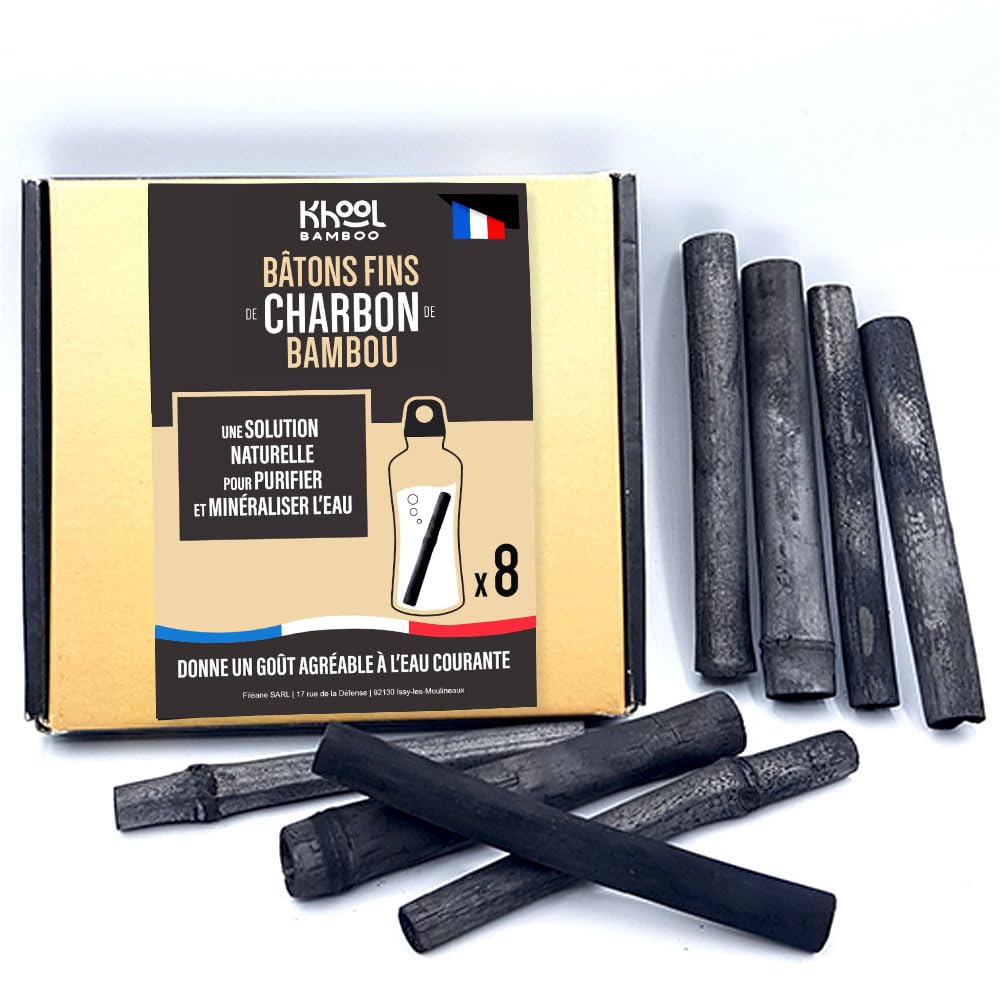 KHOOL Bamboo, Set of 8 Fine Bamboo Charcoal Sticks, 1 to 2 cm Diameter, for Cleaning and Improving the Taste of the Water in Your Bottles and Carafes-image-4